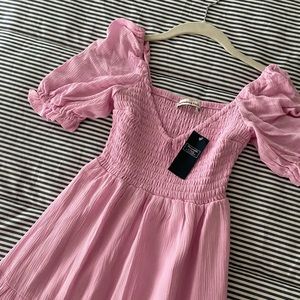 Short sleeve smocked midi dress pink